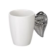 WHITE CERAMIC MUG WITH SILVER WINGS